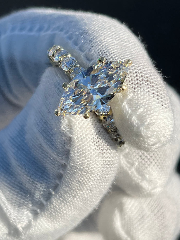 18k Yellow Gold 4ct. Maquis Cut Diamond Engagement Ring