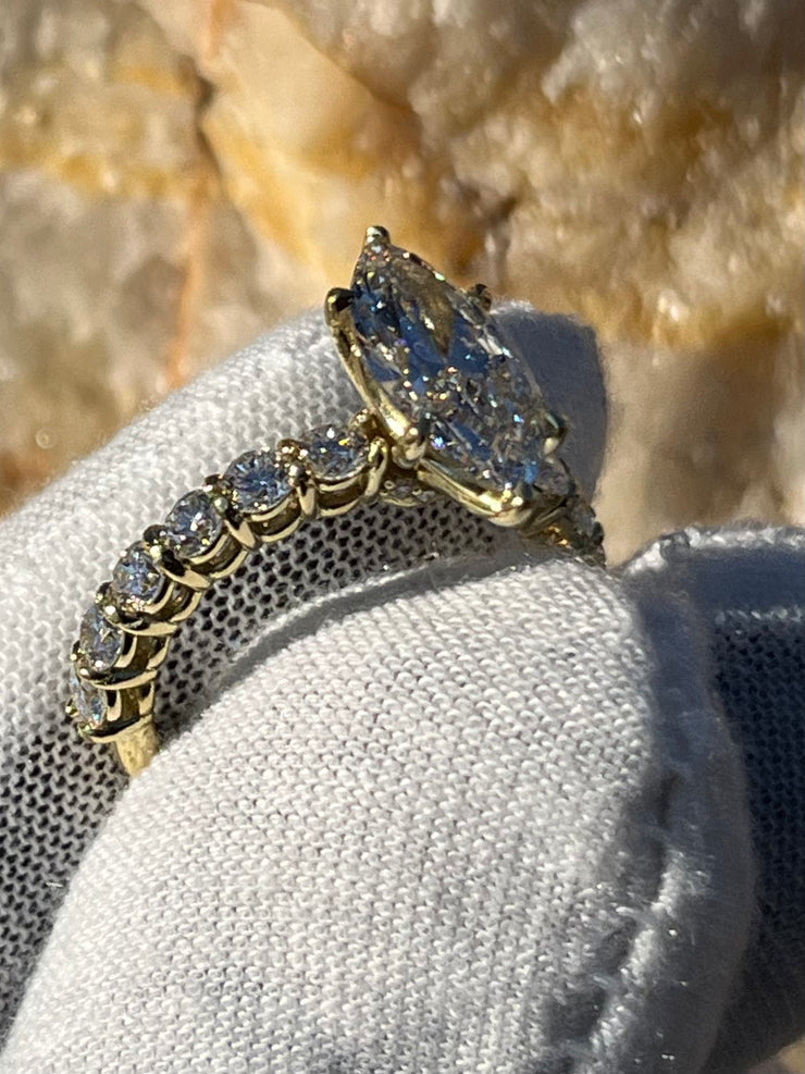 18k Yellow Gold 4ct. Maquis Cut Diamond Engagement Ring