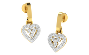 14k Solid Yellow Gold  Earrings w/ hanging diamond heart charm