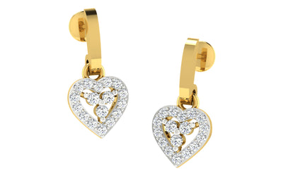 14k Solid Yellow Gold  Earrings w/ hanging diamond heart charm
