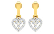 14k Solid Yellow Gold  Earrings w/ hanging diamond heart charm