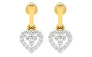 14k Solid Yellow Gold  Earrings w/ hanging diamond heart charm