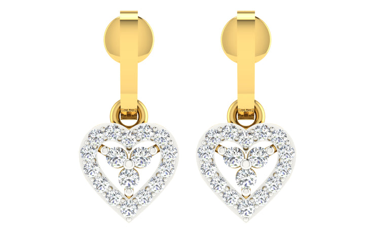 14k Solid Yellow Gold  Earrings w/ hanging diamond heart charm