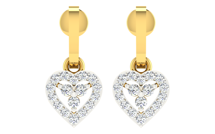 14k Solid Yellow Gold  Earrings w/ hanging diamond heart charm