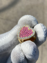 Solid Gold Sliding Heart Pendant w/ White Diamond & Pink Sapphire - Slide on Heart  w/ White Diamond Trimmed Edges and Colored Gemstone Center - Slide On Heart with Rolex Style Link Chain