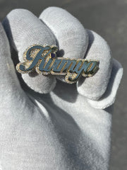 Diamond Trimmed Gold Name Two Finger Ring