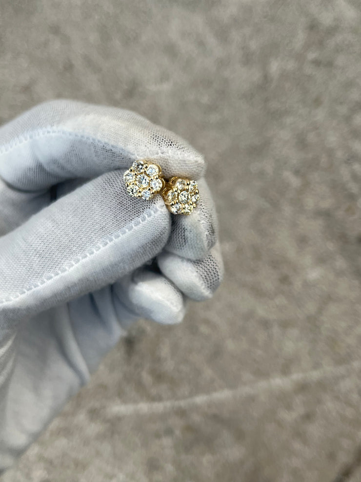 Yellow Gold Diamond Cluster Stud Earrings 10k & 14k Gold Options Available