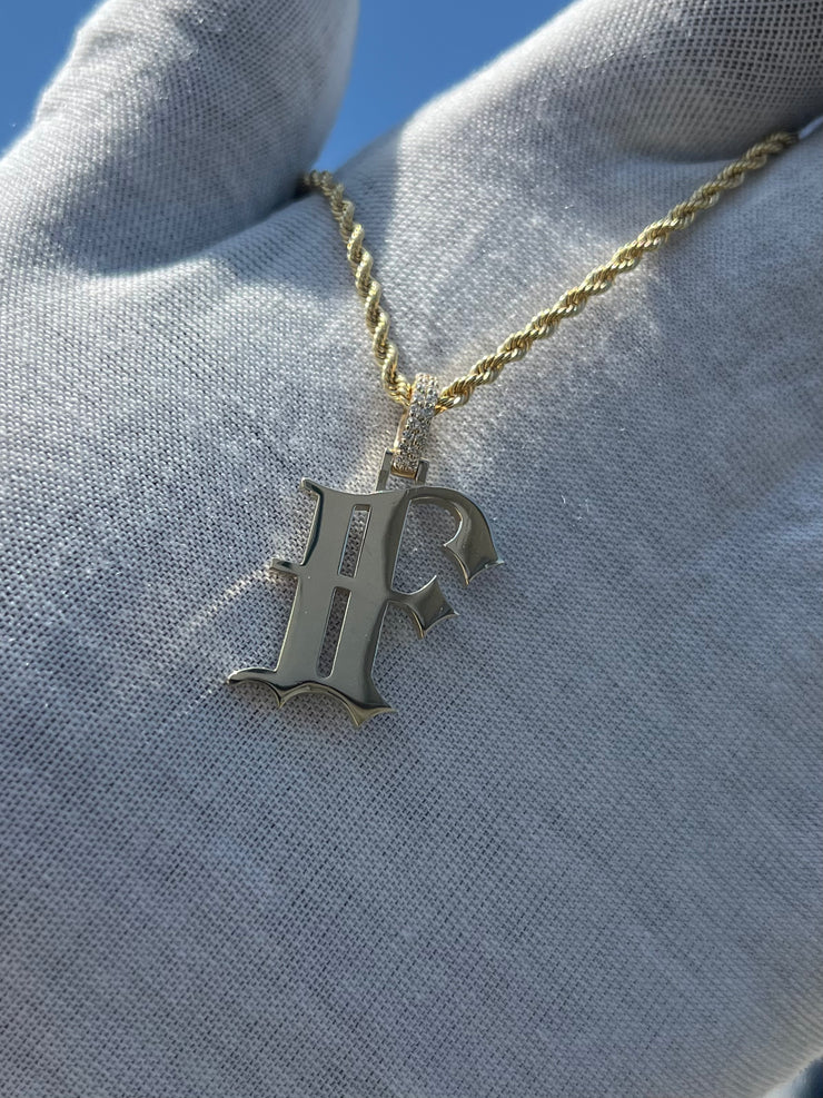 10k 14k Old English Initial Pendant w/ Diamond Bail • A-Z Available