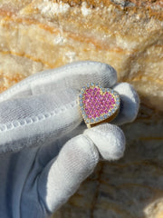 Solid Gold Sliding Heart Pendant w/ White Diamond & Pink Sapphire - Slide on Heart  w/ White Diamond Trimmed Edges and Colored Gemstone Center - Slide On Heart with Rolex Style Link Chain
