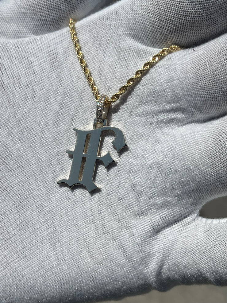 10k 14k Old English Initial Pendant w/ Diamond Bail • A-Z Available