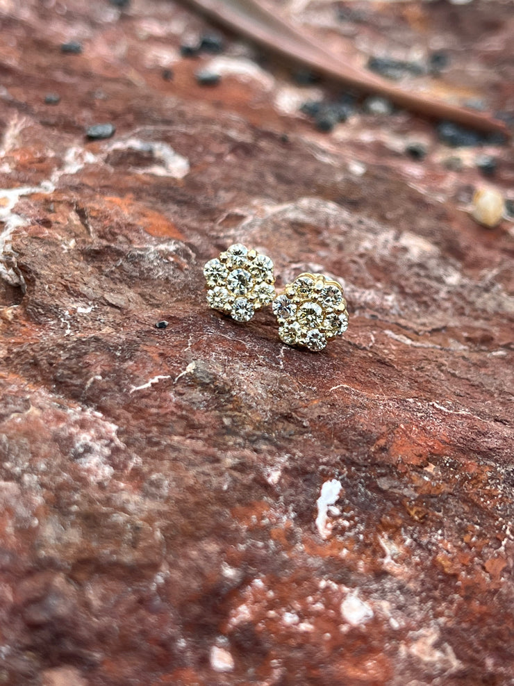 Yellow Gold Diamond Cluster Stud Earrings 10k & 14k Gold Options Available