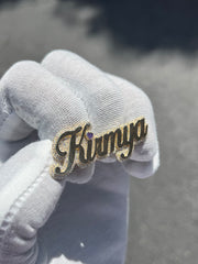 Diamond Trimmed Gold Name Two Finger Ring