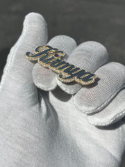 Diamond Trimmed Gold Name Two Finger Ring