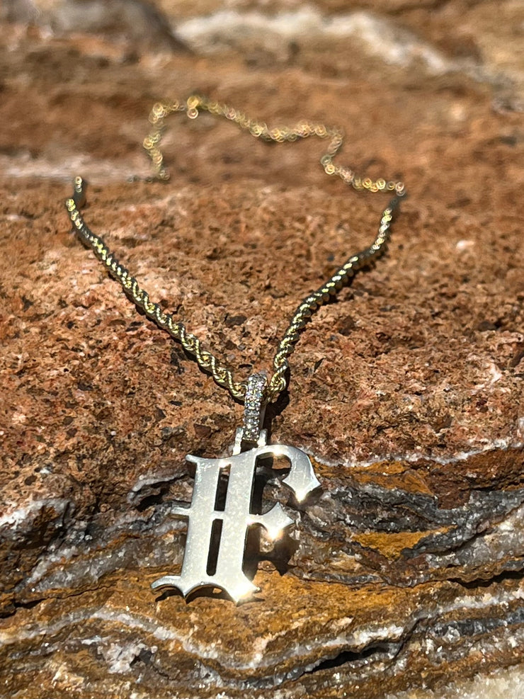 10k 14k Old English Initial Pendant w/ Diamond Bail • A-Z Available