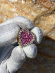 Solid Gold Sliding Heart Pendant w/ White Diamond & Pink Sapphire - Slide on Heart  w/ White Diamond Trimmed Edges and Colored Gemstone Center - Slide On Heart with Rolex Style Link Chain