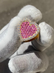 Solid Gold Sliding Heart Pendant w/ White Diamond & Pink Sapphire - Slide on Heart  w/ White Diamond Trimmed Edges and Colored Gemstone Center - Slide On Heart with Rolex Style Link Chain