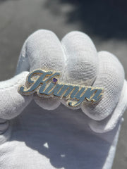 Diamond Trimmed Gold Name Two Finger Ring