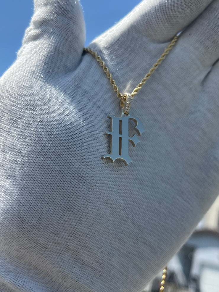10k 14k Old English Initial Pendant w/ Diamond Bail • A-Z Available