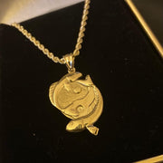 10k 14k Solid Yellow Gold Yin and Yang Pendant w/ Rope Chain - Gold Koi Fish Pendant - Yin and Yang Pendant (Includes 20in Rope Chain)