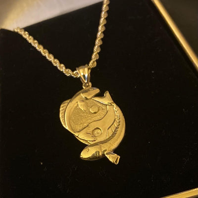 10k 14k Solid Yellow Gold Yin and Yang Pendant w/ Rope Chain - Gold Koi Fish Pendant - Yin and Yang Pendant (Includes 20in Rope Chain)