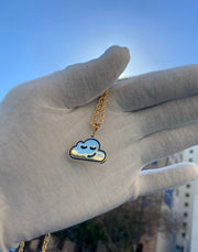 Solid Gold “Dream Cloud” Pendant w/ Black Enamel - Gold Cloud Pendant - Enamel Sleeping Cloud Charm