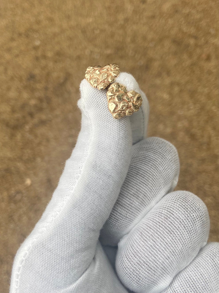 Heart Shaped Solid Gold Nugget Stud Earrings • 10k Yellow Gold Heart Nugget Earrings