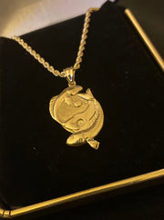 10k 14k Solid Yellow Gold Yin and Yang Pendant w/ Rope Chain - Gold Koi Fish Pendant - Yin and Yang Pendant (Includes 20in Rope Chain)