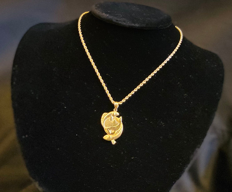 10k 14k Solid Yellow Gold Yin and Yang Pendant w/ Rope Chain - Gold Koi Fish Pendant - Yin and Yang Pendant (Includes 20in Rope Chain)