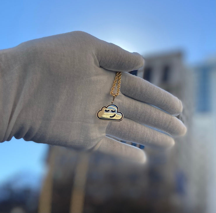 Solid Gold “Dream Cloud” Pendant w/ Black Enamel - Gold Cloud Pendant - Enamel Sleeping Cloud Charm