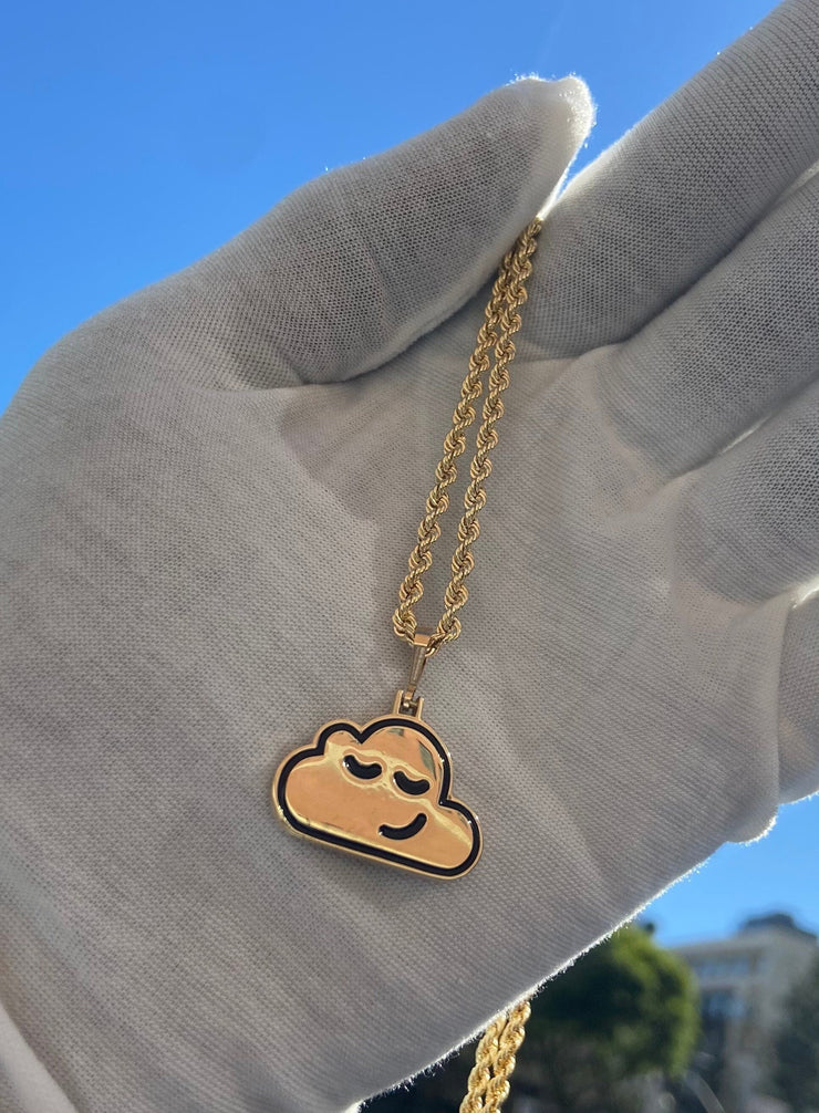Solid Gold “Dream Cloud” Pendant w/ Black Enamel - Gold Cloud Pendant - Enamel Sleeping Cloud Charm