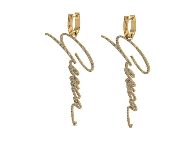 Custom Designed Solid Gold Diamond hanging - Signature Earrings - Create Your Own - Custom Dangle Drop diamonds earrings