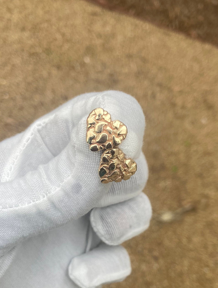 Heart Shaped Solid Gold Nugget Stud Earrings • 10k Yellow Gold Heart Nugget Earrings