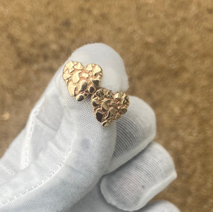 Heart Shaped Solid Gold Nugget Stud Earrings • 10k Yellow Gold Heart Nugget Earrings