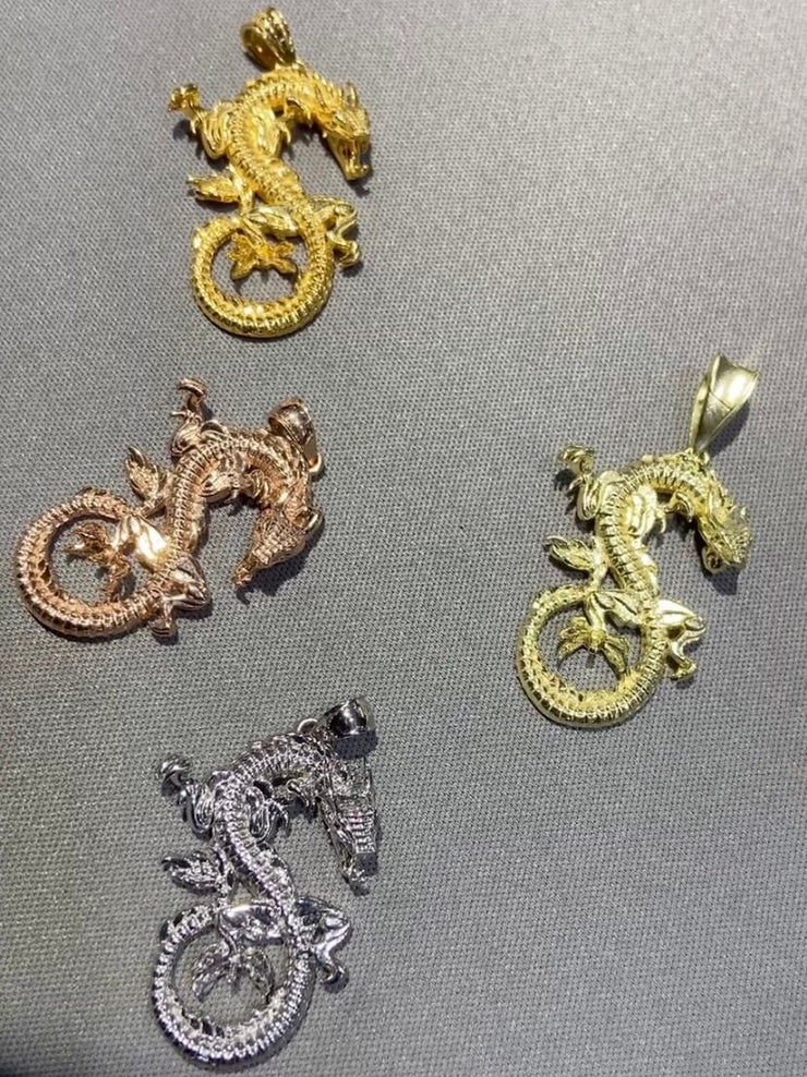 18k Solid Gold Dragon Pendant - Multiple Gold And Color Options Available - Dragon Necklace Charm