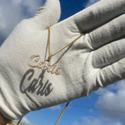 Solid Gold & Diamond Custom Name Pendant w/ Diamond Bail (~3/4in.)