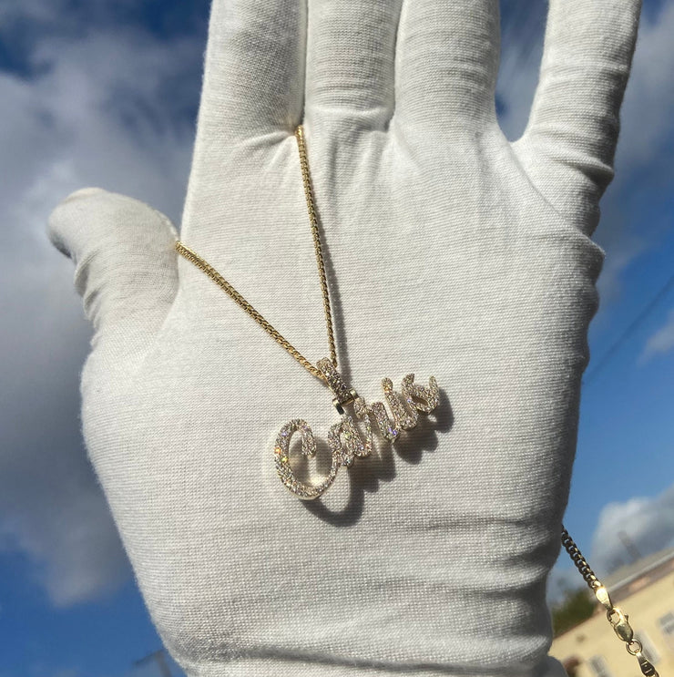 Solid Gold & Diamond Custom Name Pendant w/ Diamond Bail (~3/4in.)