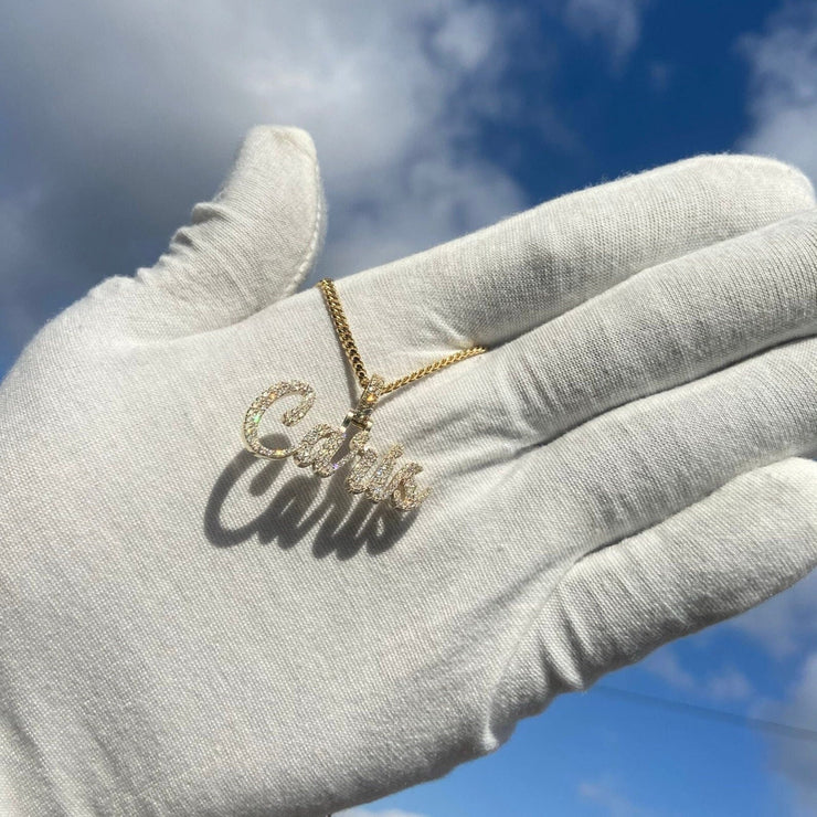 Solid Gold & Diamond Custom Name Pendant w/ Diamond Bail (~3/4in.)