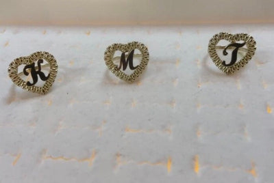 10k Yellow Gold Heart Shaped Rolex Style Initial Ring - A-Z Alphabet Ring - Rolex Heart Ring