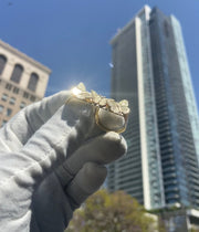 Solid Gold Two-Finger Butterfly Charm Ring, Personalized Double Finger Unisex Ring, Everyday Wear Animal Lover Jewelry, Chunky 3D Ring Gift