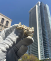 Solid Gold Two-Finger Butterfly Charm Ring, Personalized Double Finger Unisex Ring, Everyday Wear Animal Lover Jewelry, Chunky 3D Ring Gift