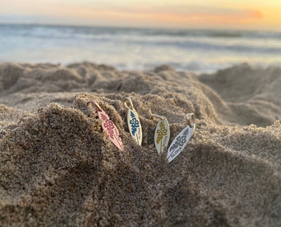 Solid Gold Glowing Enamel “Aloha” Surf Board Pendant • Multiple Color Options • Enamel SurfBoard