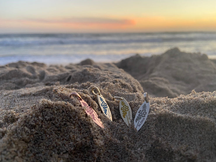 Solid Gold Glowing Enamel “Aloha” Surf Board Pendant • Multiple Color Options • Enamel SurfBoard