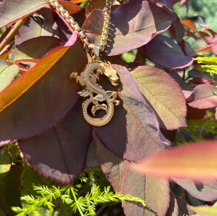 18k Solid Gold Dragon Pendant - Multiple Gold And Color Options Available - Dragon Necklace Charm