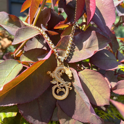 18k Solid Gold Dragon Pendant - Multiple Gold And Color Options Available - Dragon Necklace Charm