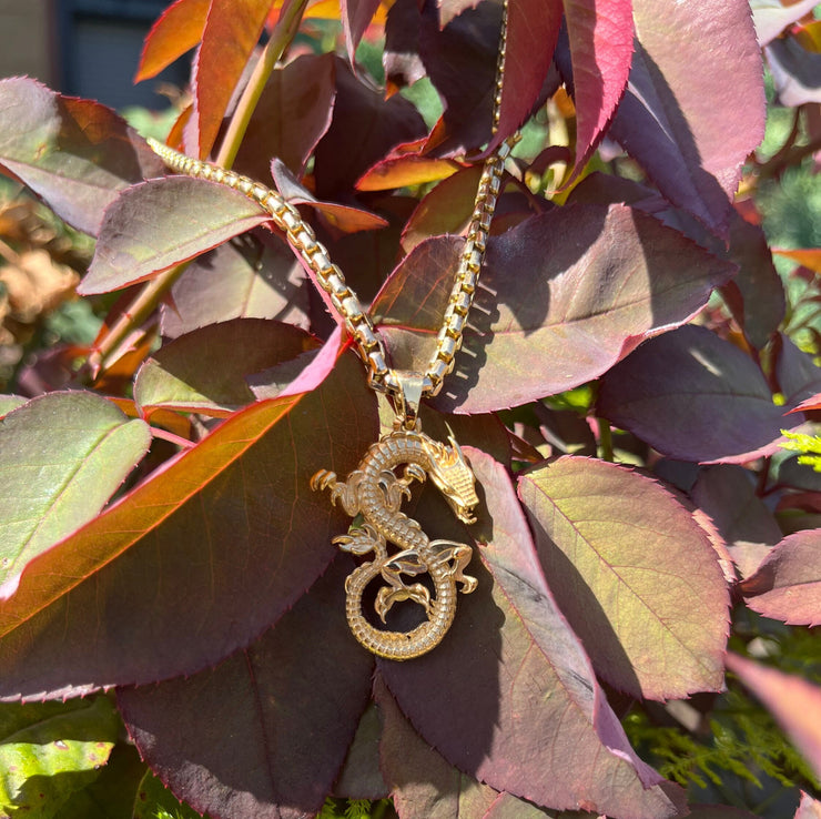 18k Solid Gold Dragon Pendant - Multiple Gold And Color Options Available - Dragon Necklace Charm