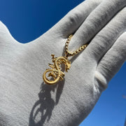 18k Solid Gold Dragon Pendant - Multiple Gold And Color Options Available - Dragon Necklace Charm