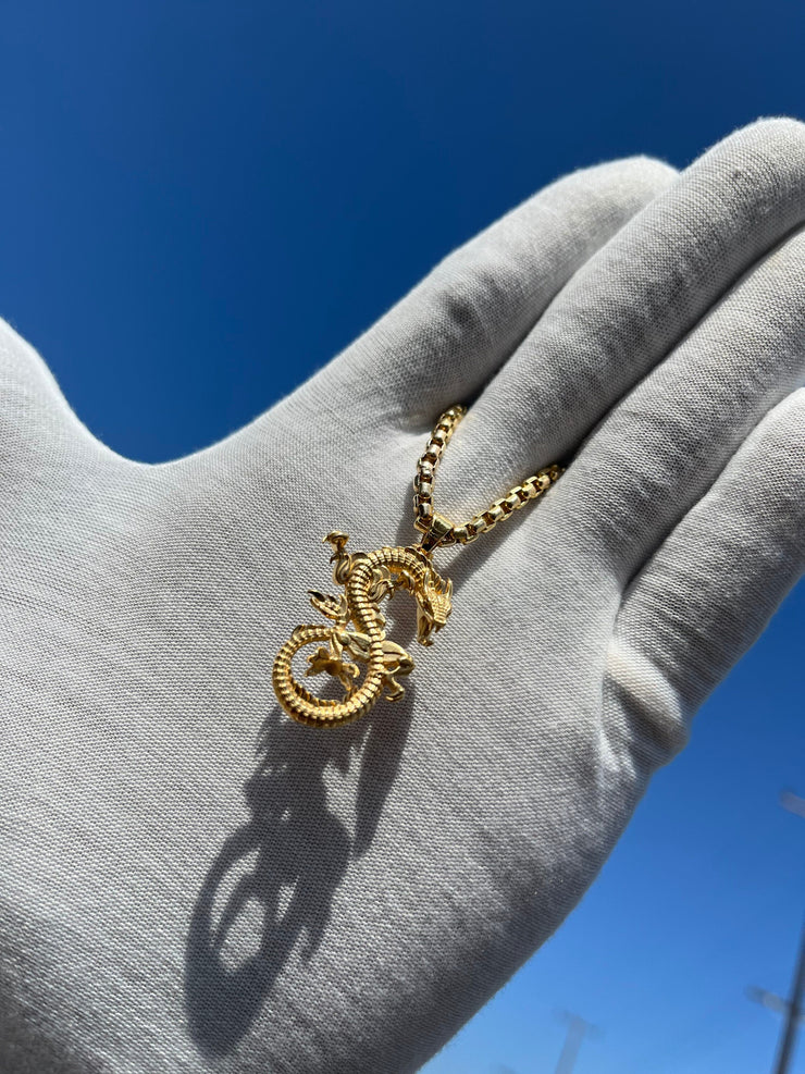 18k Solid Gold Dragon Pendant - Multiple Gold And Color Options Available - Dragon Necklace Charm