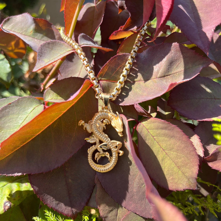 18k Solid Gold Dragon Pendant - Multiple Gold And Color Options Available - Dragon Necklace Charm