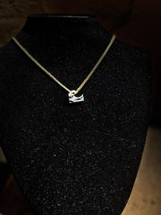 10k 14k 18k Ocean Wave Pendant w/ Palm Chain - Solid Gold w/ Diamonds and Glowing Ocean Blue Colored Enamel - Gold Tsunami Pendant - Enamel Wave