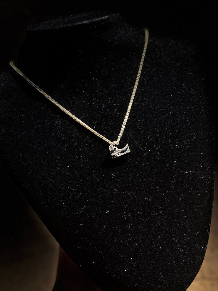 10k 14k 18k Ocean Wave Pendant w/ Palm Chain - Solid Gold w/ Diamonds and Glowing Ocean Blue Colored Enamel - Gold Tsunami Pendant - Enamel Wave